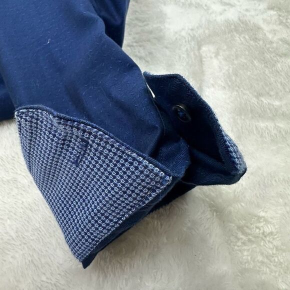 Ryan Seacrest Distinction Men Size 16 1/2 Dress Shirt Blue Pattern Long Sleeve - Picture 5 of 11